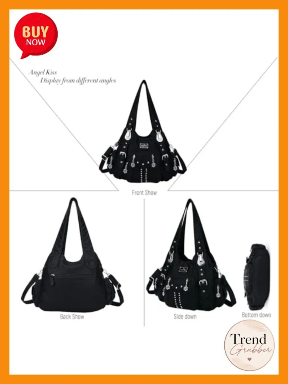 Washed PU Leather Large Hobo Shoulder Bag with Multiple Pockets